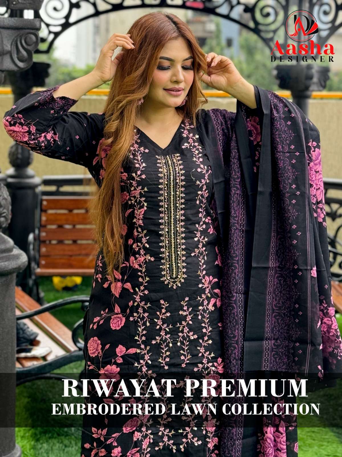 RIWAYAT PREMIUM EMBRODERD LAWN COLLECTION  1101 1102 1103 by Aasha 